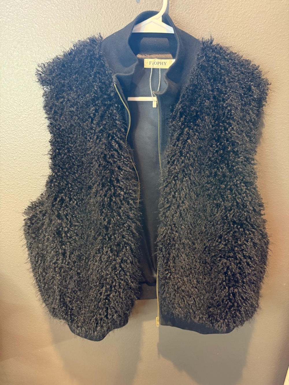 Fuzzy Zip-Front Vest with Ribbed Collar